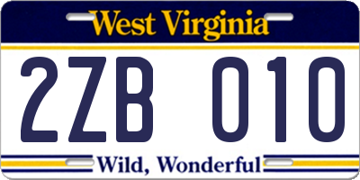WV license plate 2ZB010