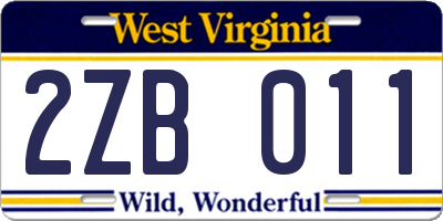 WV license plate 2ZB011