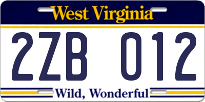 WV license plate 2ZB012
