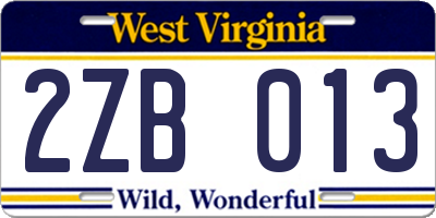 WV license plate 2ZB013
