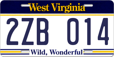 WV license plate 2ZB014