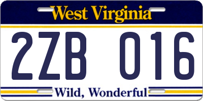 WV license plate 2ZB016