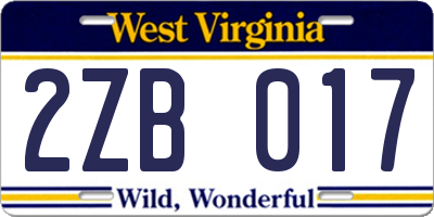 WV license plate 2ZB017