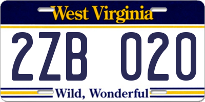 WV license plate 2ZB020