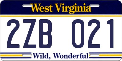 WV license plate 2ZB021