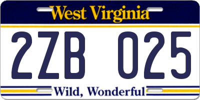 WV license plate 2ZB025