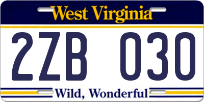 WV license plate 2ZB030