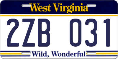 WV license plate 2ZB031