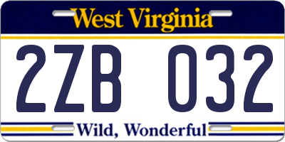 WV license plate 2ZB032