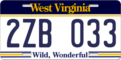WV license plate 2ZB033