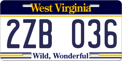 WV license plate 2ZB036
