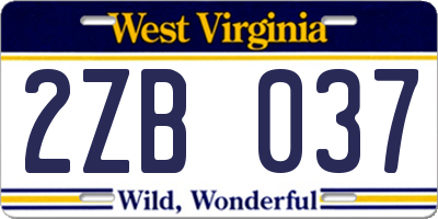 WV license plate 2ZB037