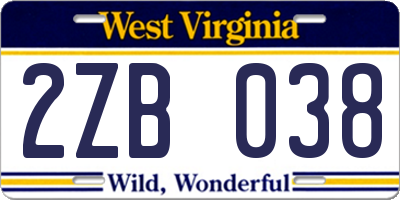 WV license plate 2ZB038