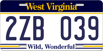 WV license plate 2ZB039