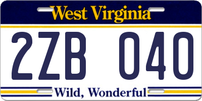 WV license plate 2ZB040
