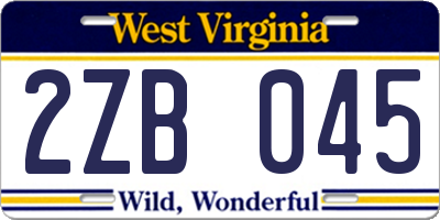 WV license plate 2ZB045