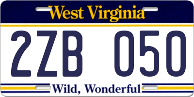 WV license plate 2ZB050