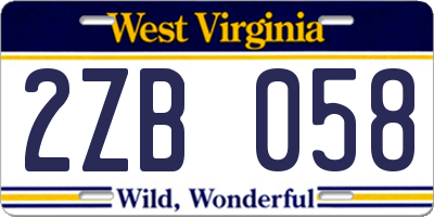 WV license plate 2ZB058