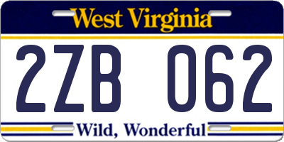 WV license plate 2ZB062