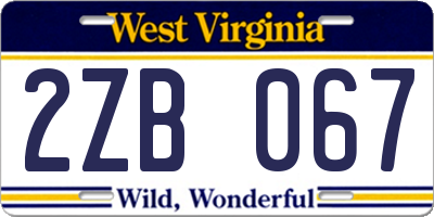 WV license plate 2ZB067