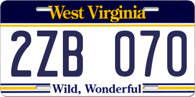 WV license plate 2ZB070