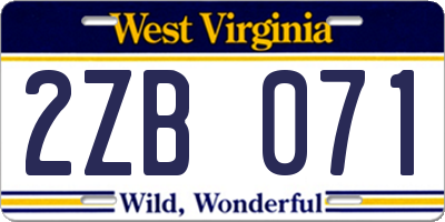 WV license plate 2ZB071