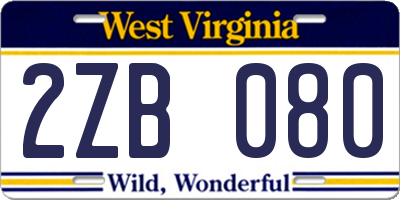 WV license plate 2ZB080