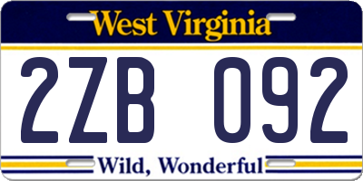 WV license plate 2ZB092