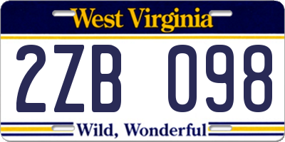 WV license plate 2ZB098