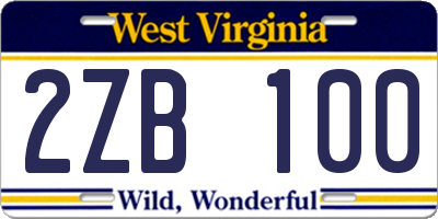 WV license plate 2ZB100