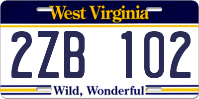 WV license plate 2ZB102