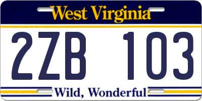 WV license plate 2ZB103