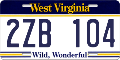 WV license plate 2ZB104