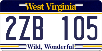 WV license plate 2ZB105