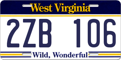WV license plate 2ZB106
