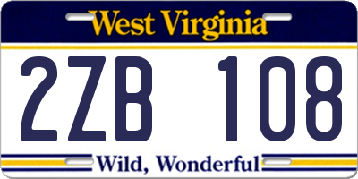 WV license plate 2ZB108