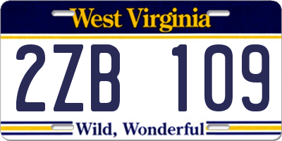 WV license plate 2ZB109