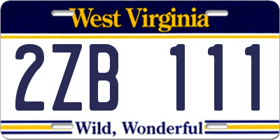WV license plate 2ZB111