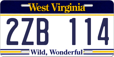 WV license plate 2ZB114