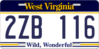 WV license plate 2ZB116