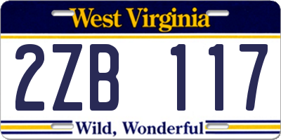 WV license plate 2ZB117