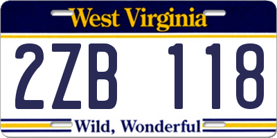 WV license plate 2ZB118