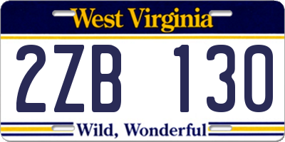 WV license plate 2ZB130