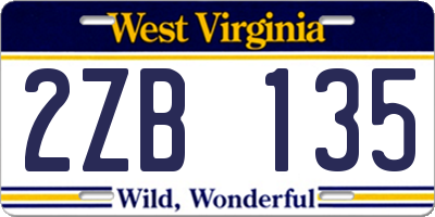 WV license plate 2ZB135