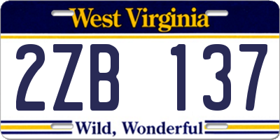 WV license plate 2ZB137