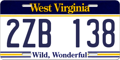 WV license plate 2ZB138