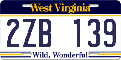 WV license plate 2ZB139