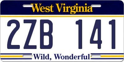 WV license plate 2ZB141