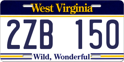 WV license plate 2ZB150