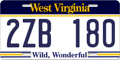 WV license plate 2ZB180